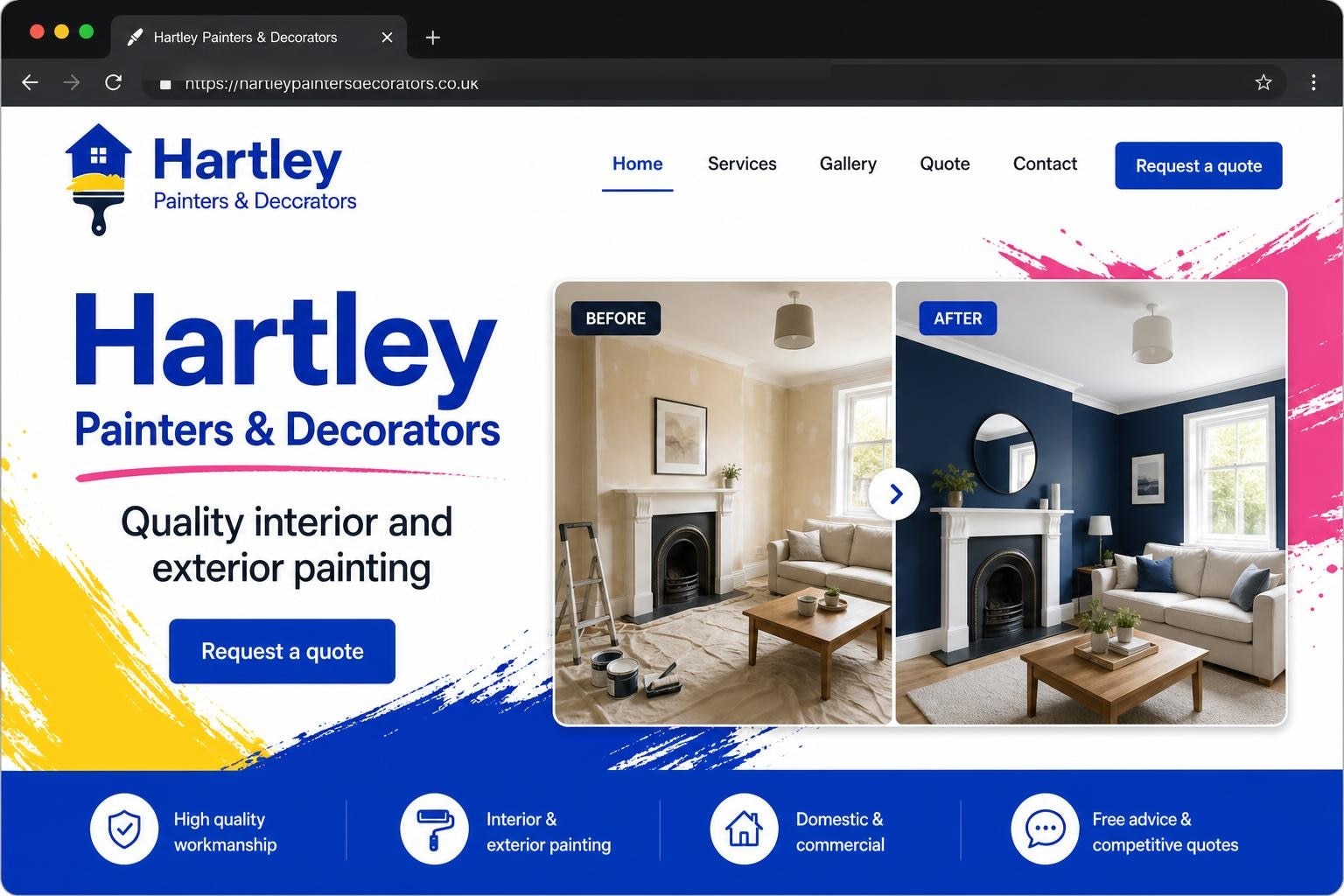 Hartley Painters & Decorators website mockup