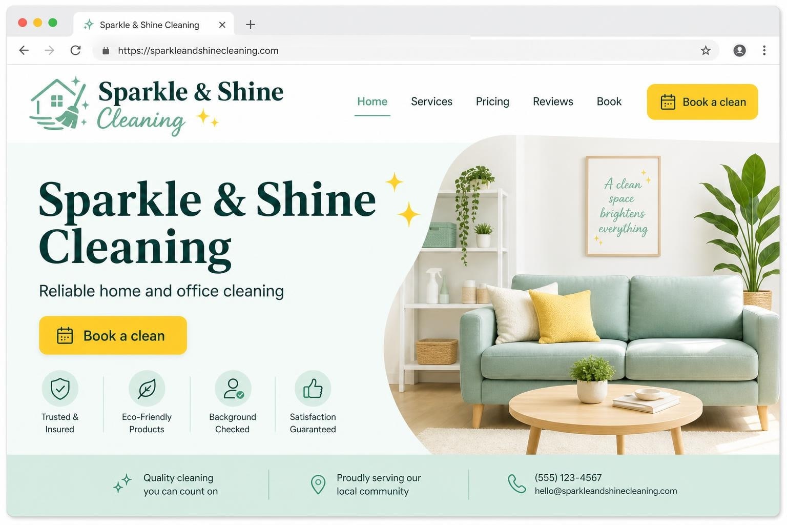 Sparkle & Shine Cleaning website mockup