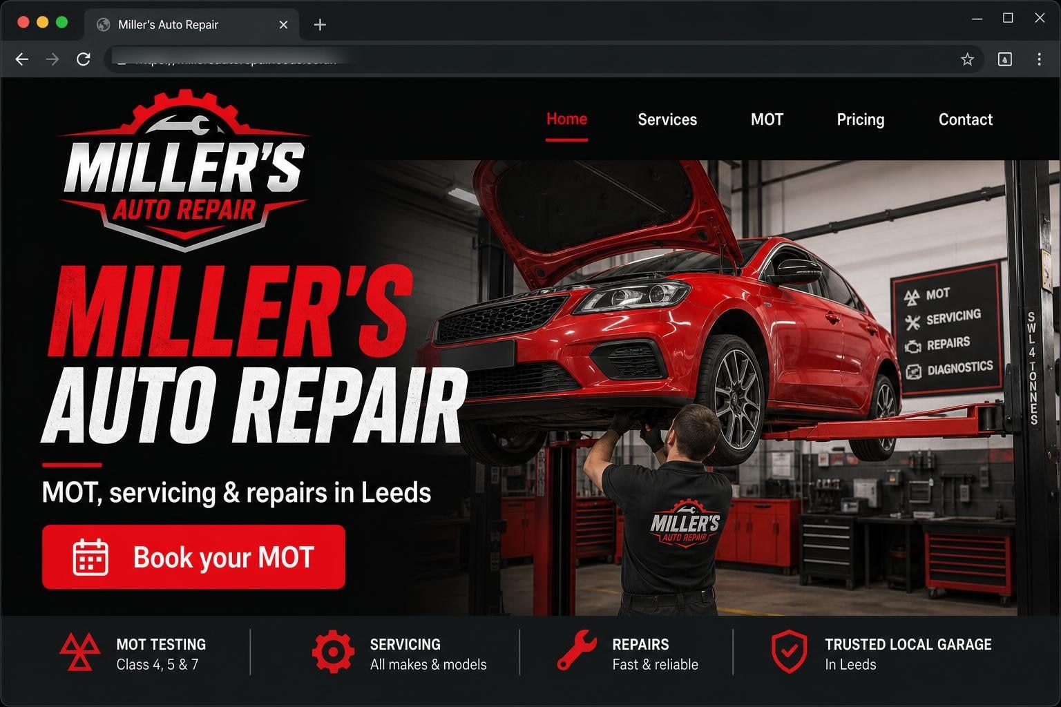 Miller's Auto Repair website mockup