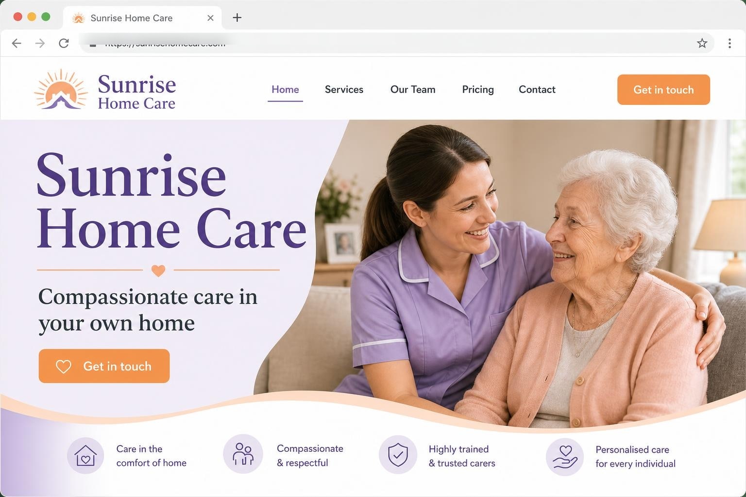 Sunrise Home Care website mockup