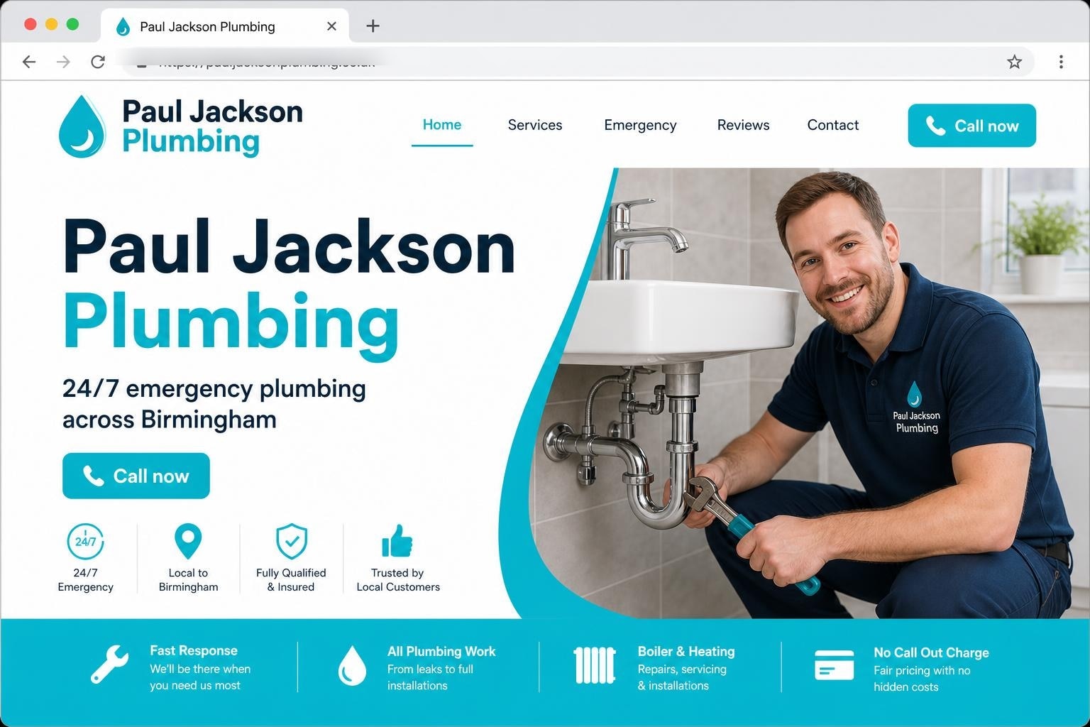 Paul Jackson Plumbing website mockup
