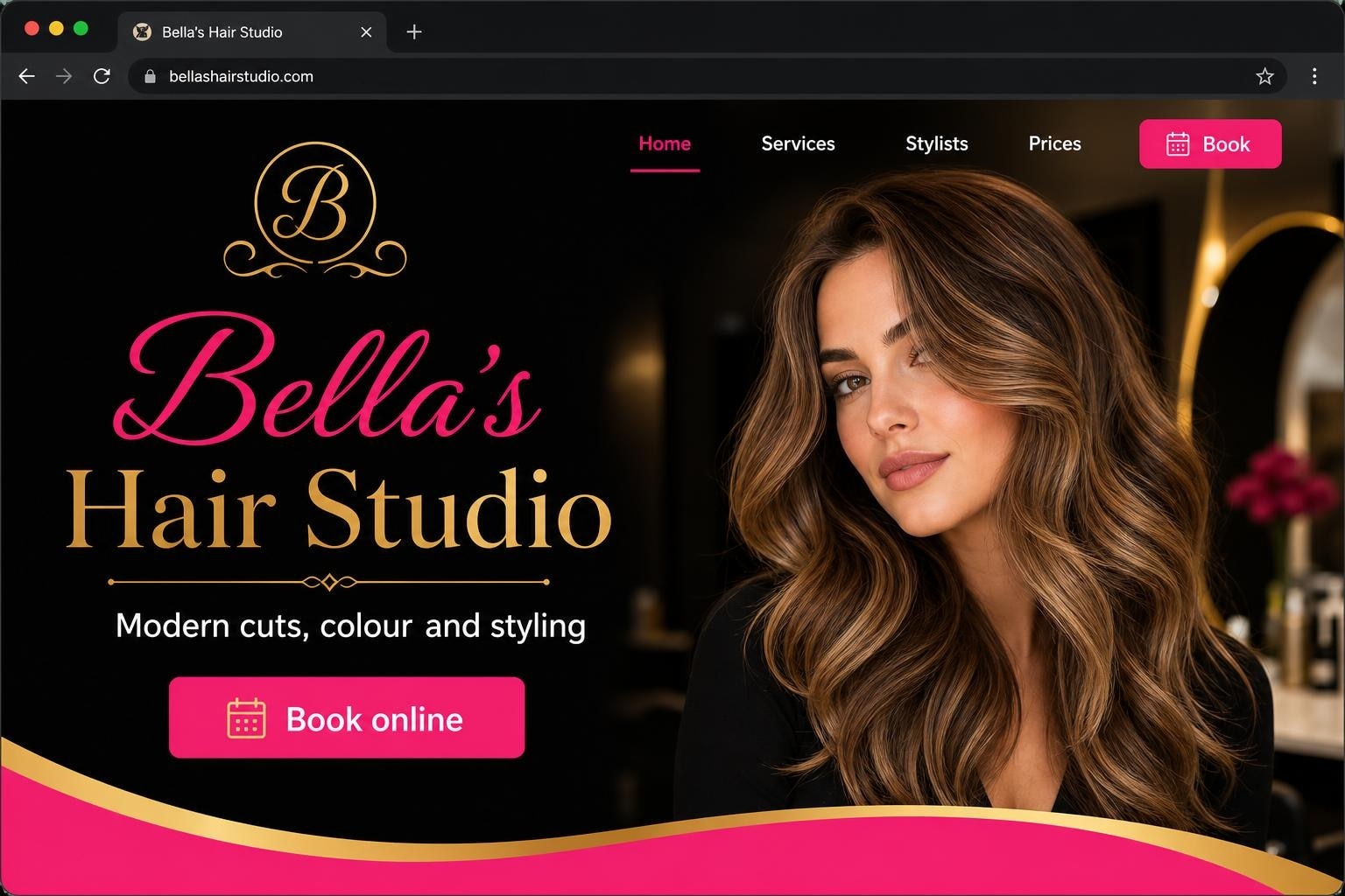 Bella's Hair Studio website mockup
