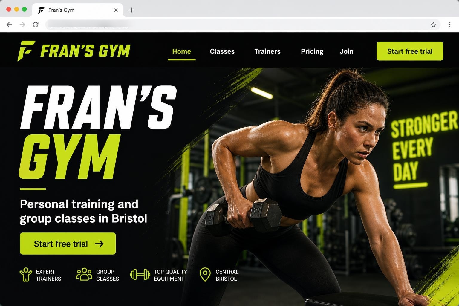 Fran's Gym website mockup